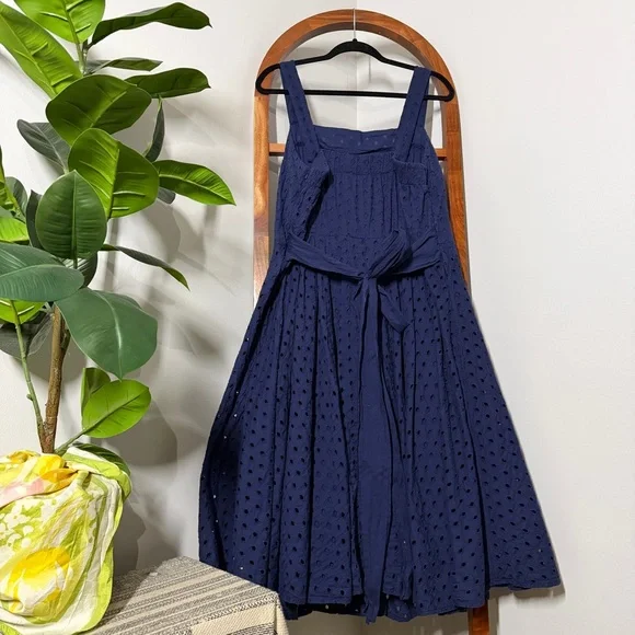 Roaman's 20W Navy Blue Eyelet Waist Tie Fit and Flare Midi Dress - Picture 2 of 9